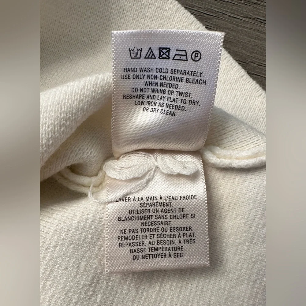 Anthropologie Ivory Cashmere Blend Funnel Neck Sweater w/ Lace Shoulders | M - Picture 6 of 7